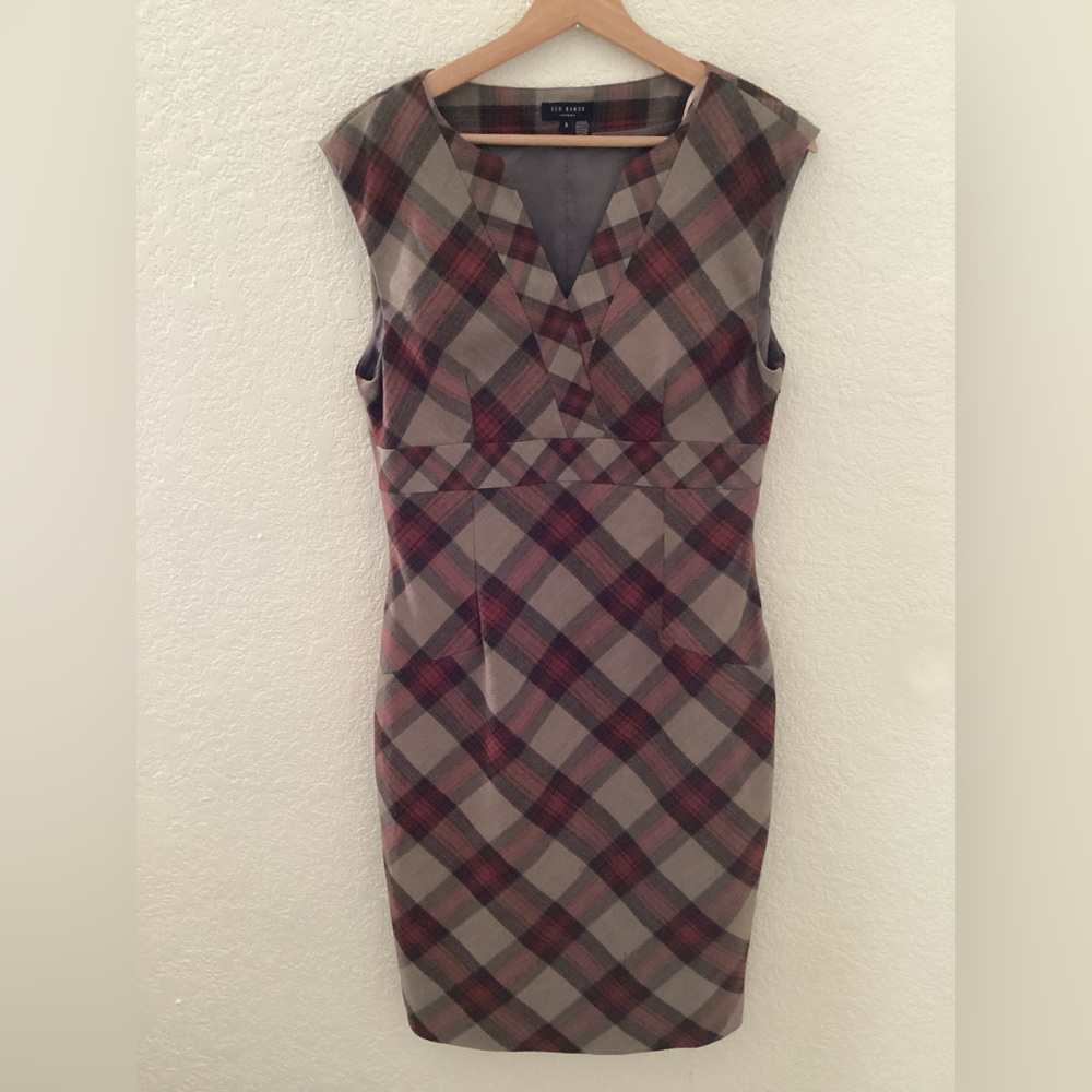 TED BAKER LONDON PRILLA BIAS CHECK DRESS Tartan Plaid Wool Pencil
